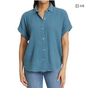 Jessica Simpson Cotton Gauze Short-Sleeve Button-Up Top Small